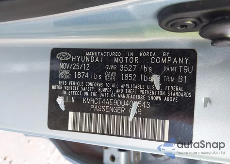 2013 Hyundai Accent Gls z USA, uszkodzony, nr VIN KMHCT4AE9DU400543